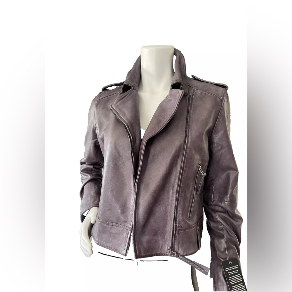 Bod & Christensen (Grace) steel mauve Leather biker Moto Jacket Medium NWT A30 - Picture 5 of 11